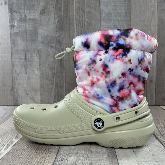 Crocs Classic Lined Neo Puff Tie Dye Boot Pull On Women's Size 6 Bone Beige Pink - Picture 9 of 13